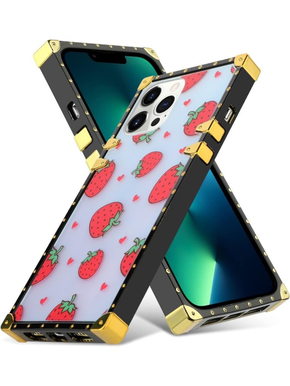 Strawberry Gradient iPhone XR Case – Gold Trim Square, Slim Protective Cover